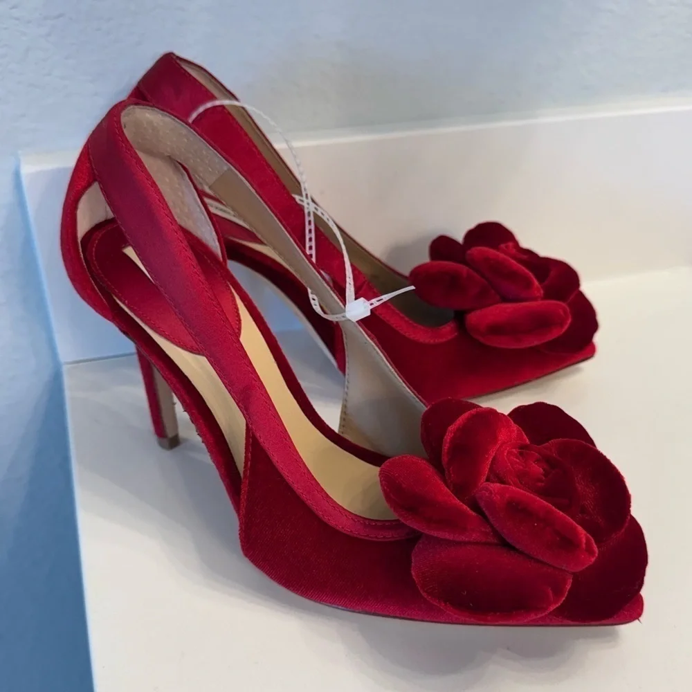 Ester Velvet Elegant Red Puff Rose Women's Heels by Antonio Melani- Size 5.5M